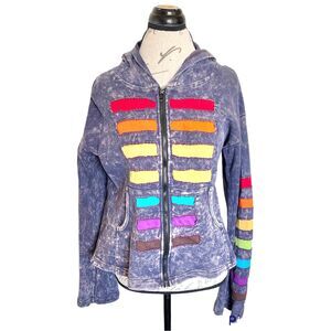 Womens Jacket Hoodie Sz Large Patch Thread Acid Purple  80's 90s Y2K Kidcore